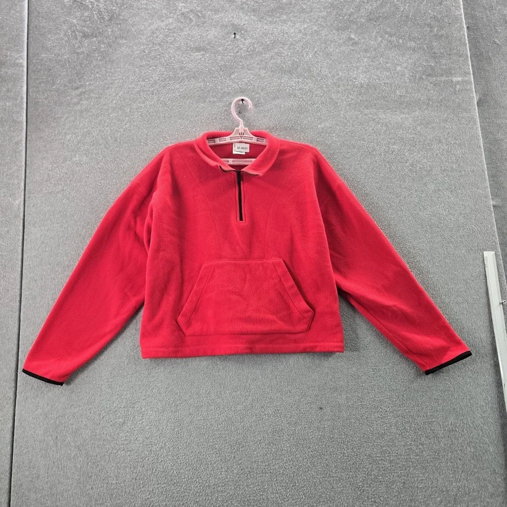 PINK Victoria's Secret Women Sweatshirt L Red Fleece Activewear Zipper Long